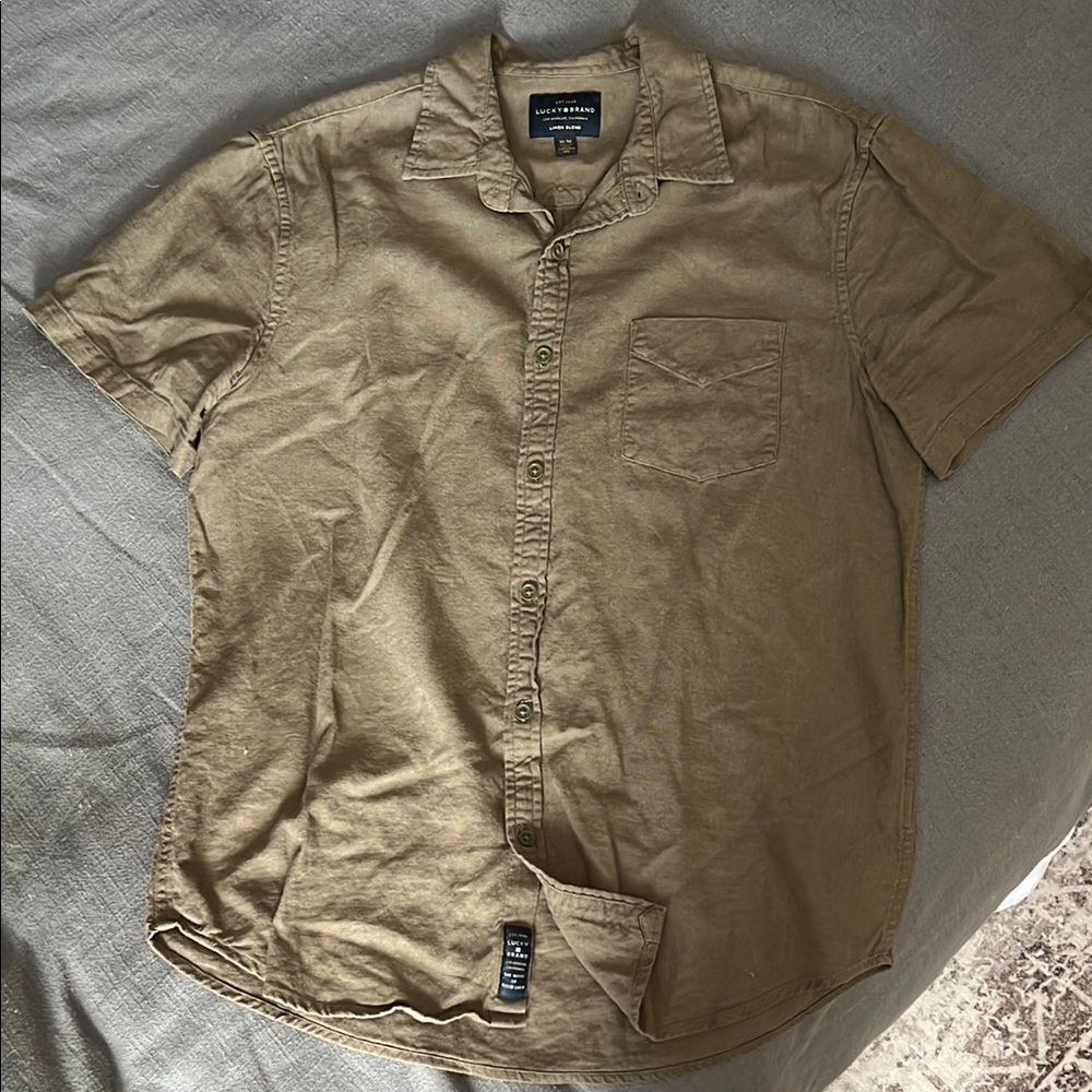 Lucky Brand Men's Casual Olive Green Button Down Shirt